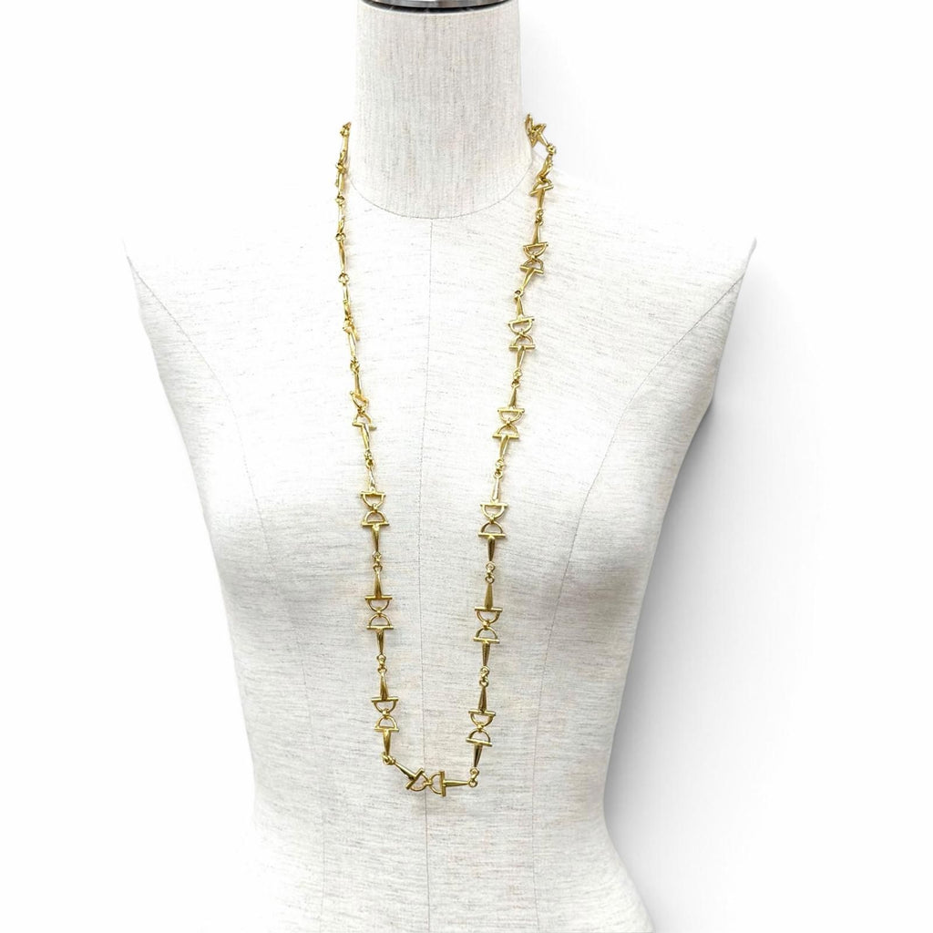 Celine Vintage Triomphe Horsebit Chain Long Necklace Gold — view 3