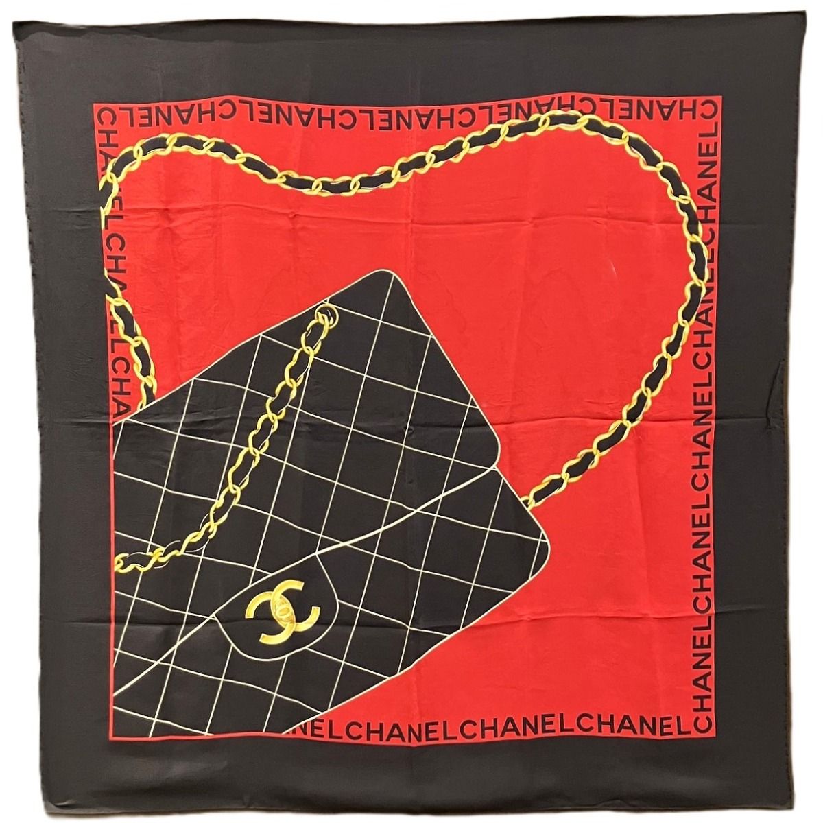 Chanel Quilted Pattern CC Logo Chain Bag Design Scarf Silk