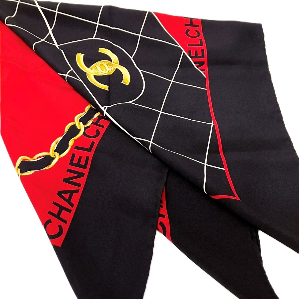 Chanel Quilted Pattern CC Logo Chain Bag Design Scarf Silk — view 8