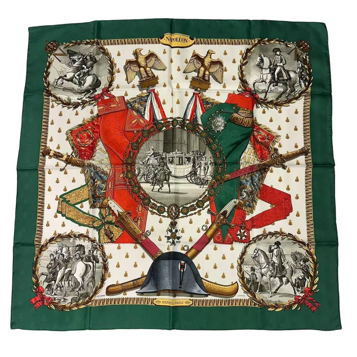 Hermes Scarf Silk 100% Carre 90 Napoleon Green