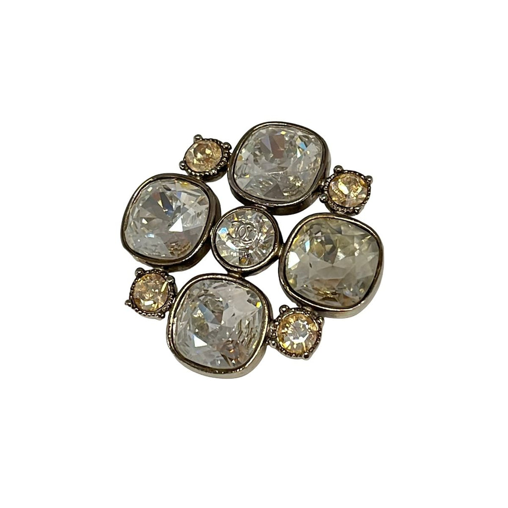 Chanel Brooch Silver Clear Beige