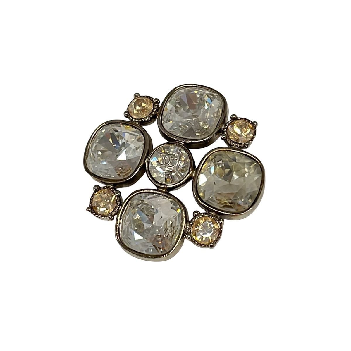 Chanel Brooch Silver Clear Beige