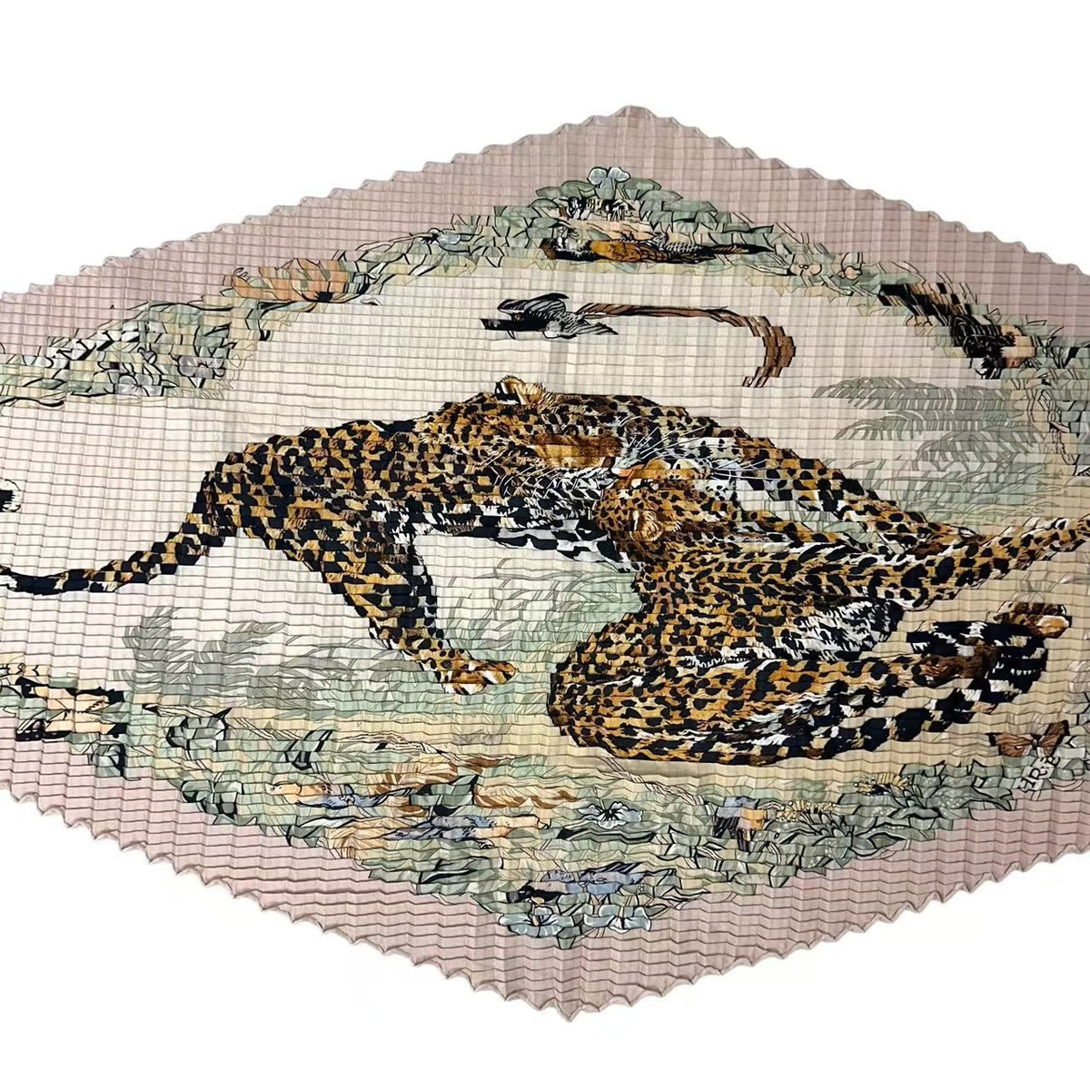 Hermes Scarf Pleated Silk Dip Dye Dip Die Jungle Love Beige — view 3