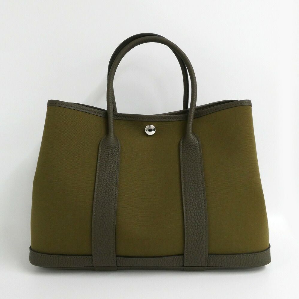 Hermes Garden Party TPM 30 Vert Loden Olive Toile Officier Negonda Tote Bag — view 2