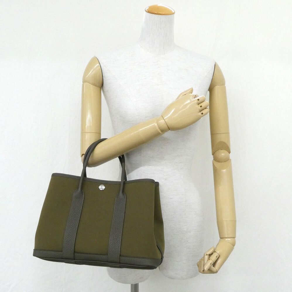 Hermes Garden Party TPM 30 Vert Loden Olive Toile Officier Negonda Tote Bag — view 8