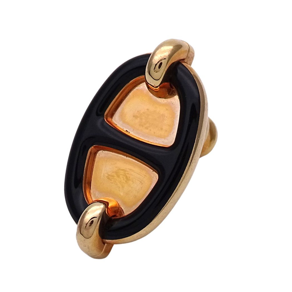 Hermes Earrings Mini Maillon Metal Pink Gold Black Simple One Side