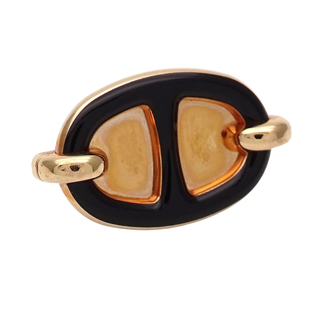 Hermes Earrings Mini Maillon Metal Pink Gold Black Simple One Side — view 3