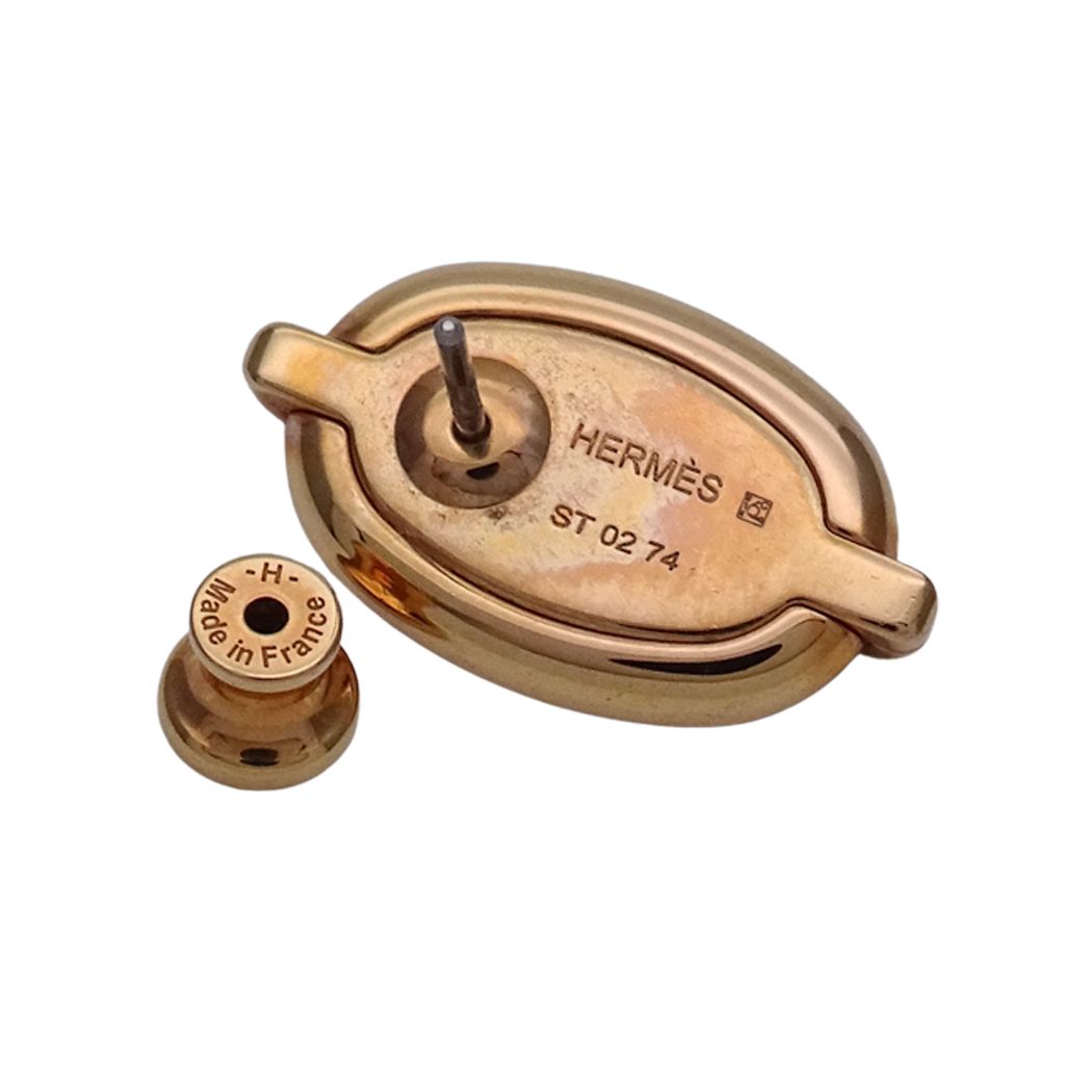 Hermes Earrings Mini Maillon Metal Pink Gold Black Simple One Side — view 5