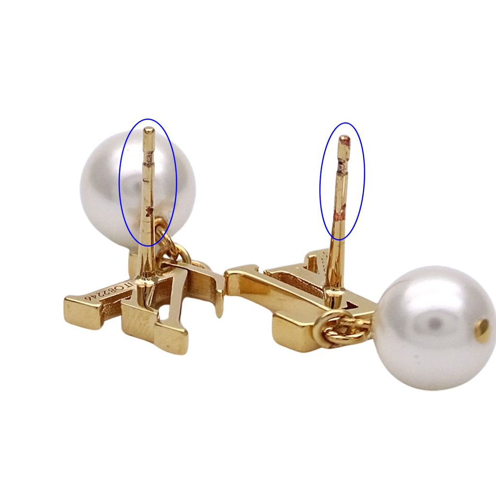 Louis Vuitton Earrings Faux Pearl LV Iconic Gold — view 6