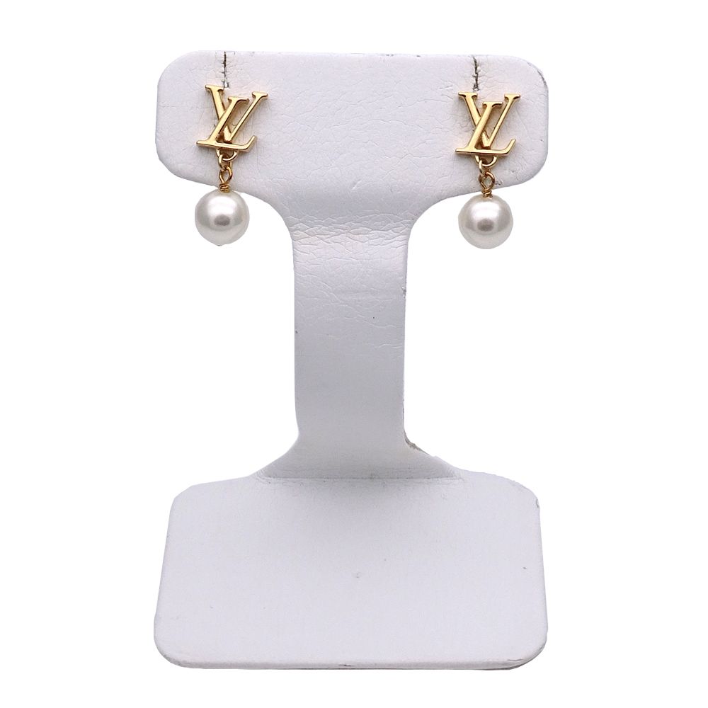 Louis Vuitton Earrings Faux Pearl LV Iconic Gold — view 2