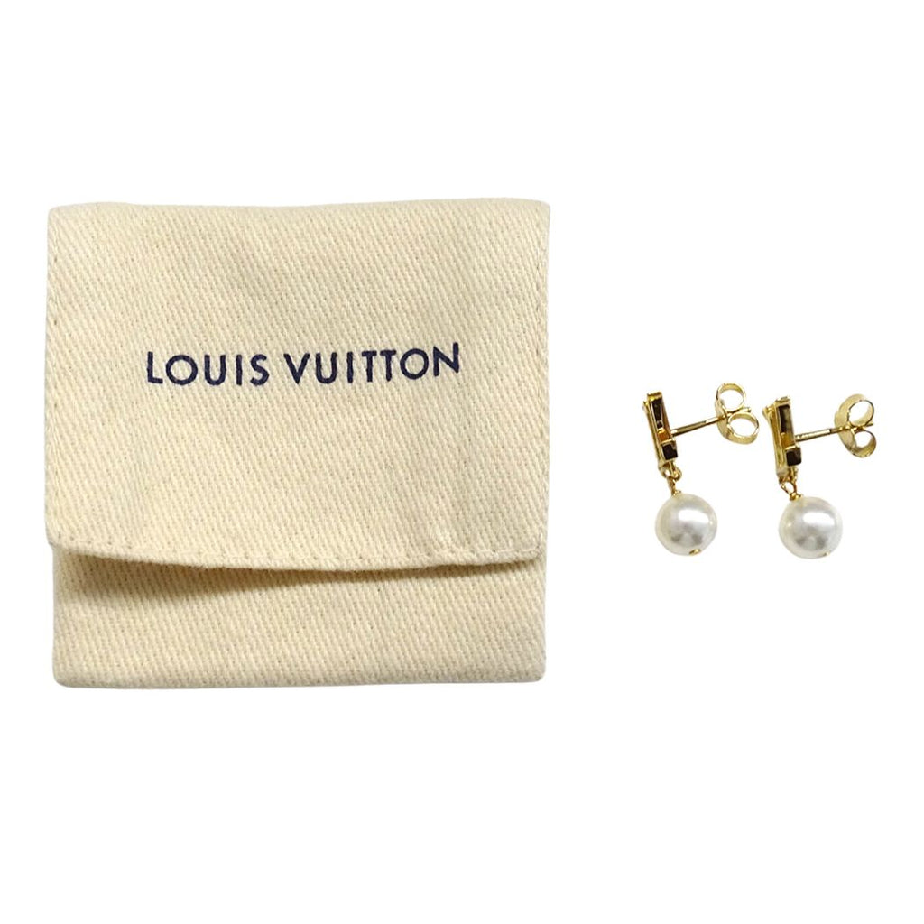 Louis Vuitton Earrings Faux Pearl LV Iconic Gold — view 4