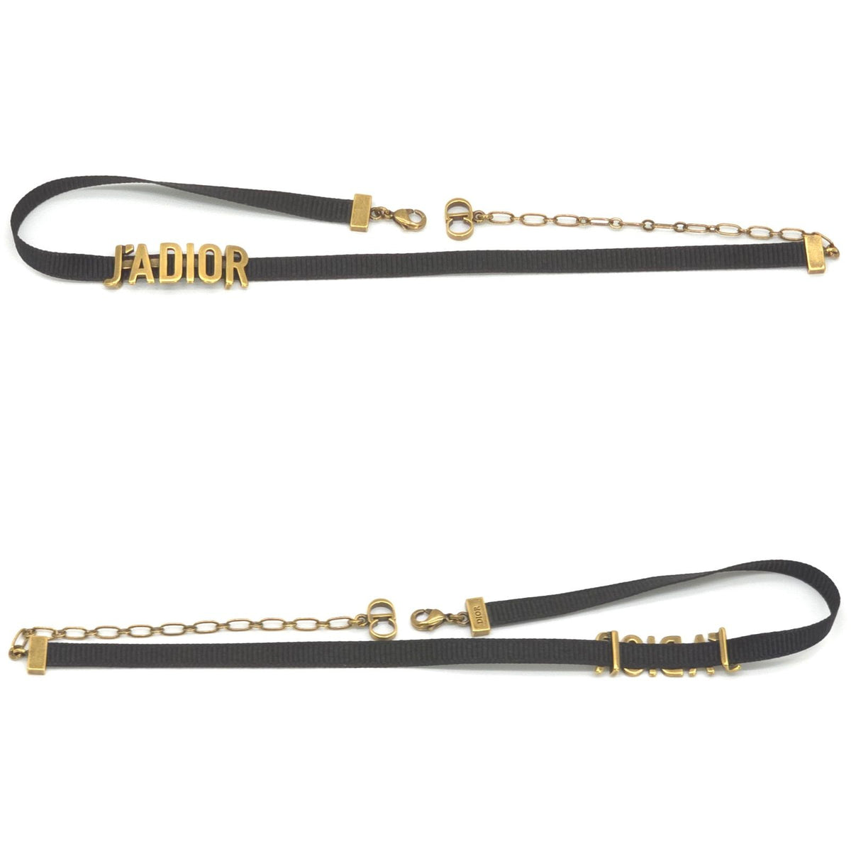 Dior J'adior Logo Choker Necklace Neck Gold Tone Metal Antique Polished Black — view 3