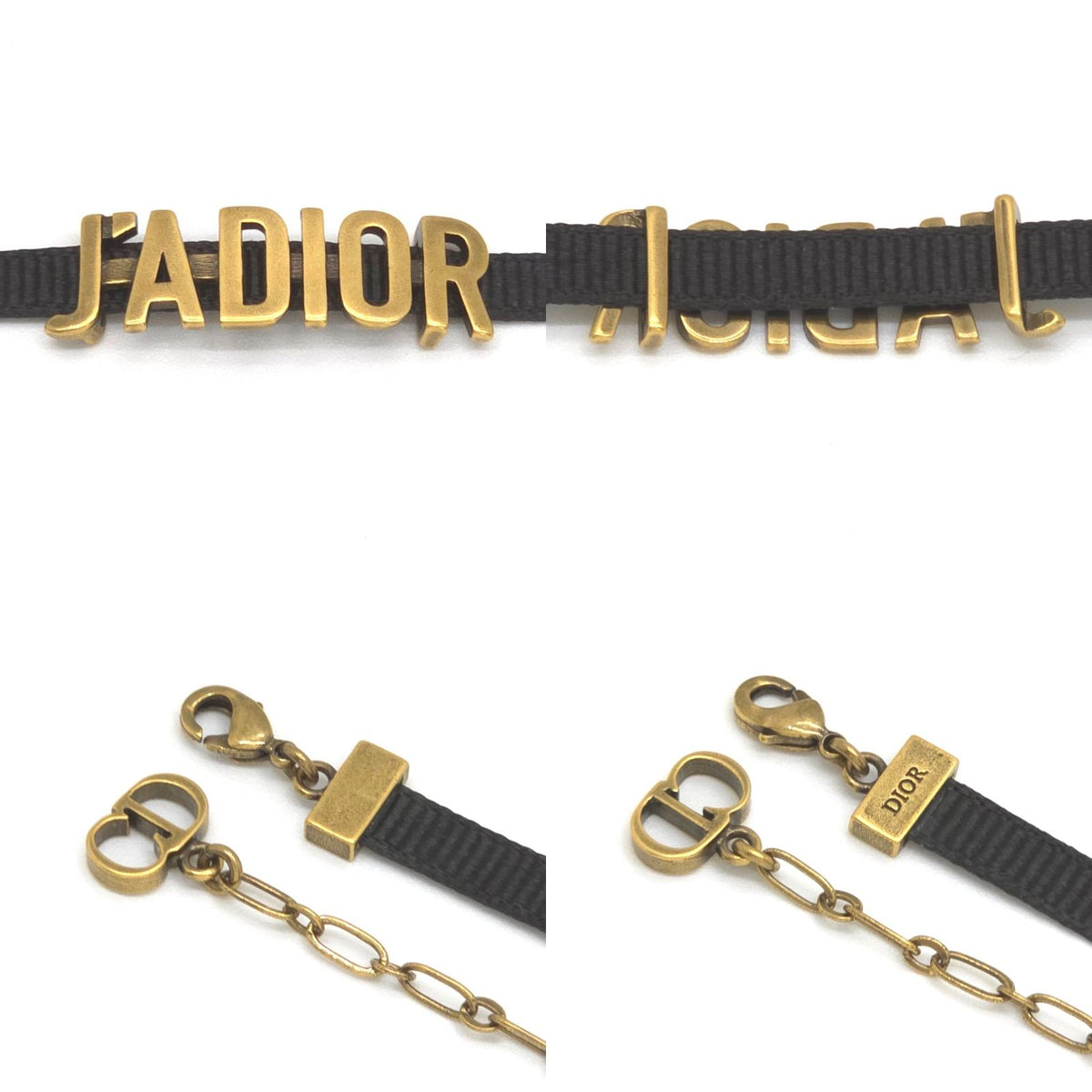 Dior J'adior Logo Choker Necklace Neck Gold Tone Metal Antique Polished Black — view 5