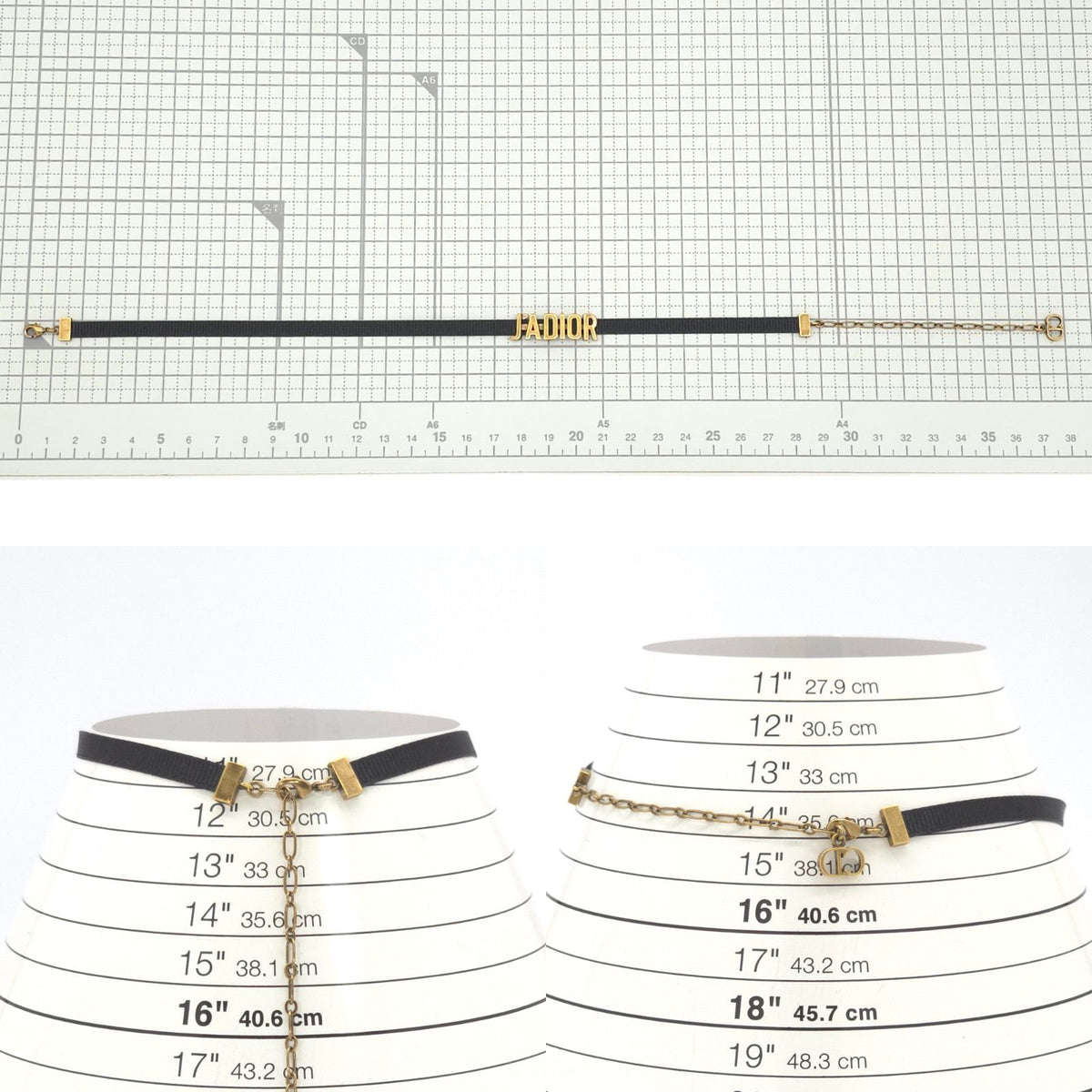 Dior J'adior Logo Choker Necklace Neck Gold Tone Metal Antique Polished Black — view 7