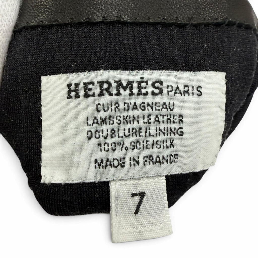 Hermes Lambskin Lining Silk 100% H Design Gloves Black — view 8