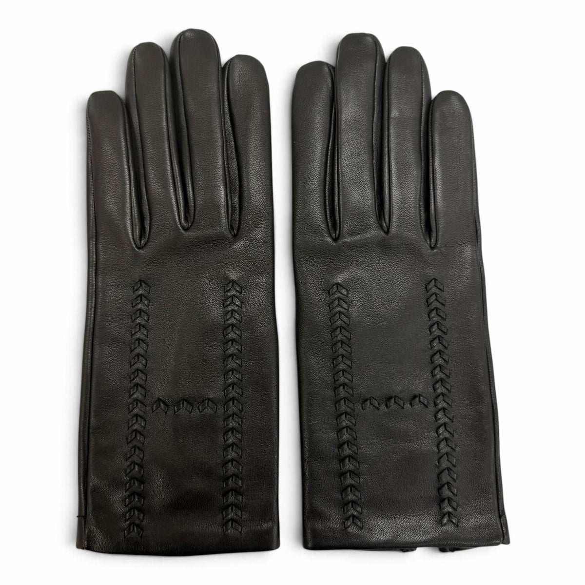 Hermes Lambskin Lining Silk 100% H Design Gloves Black — view 3