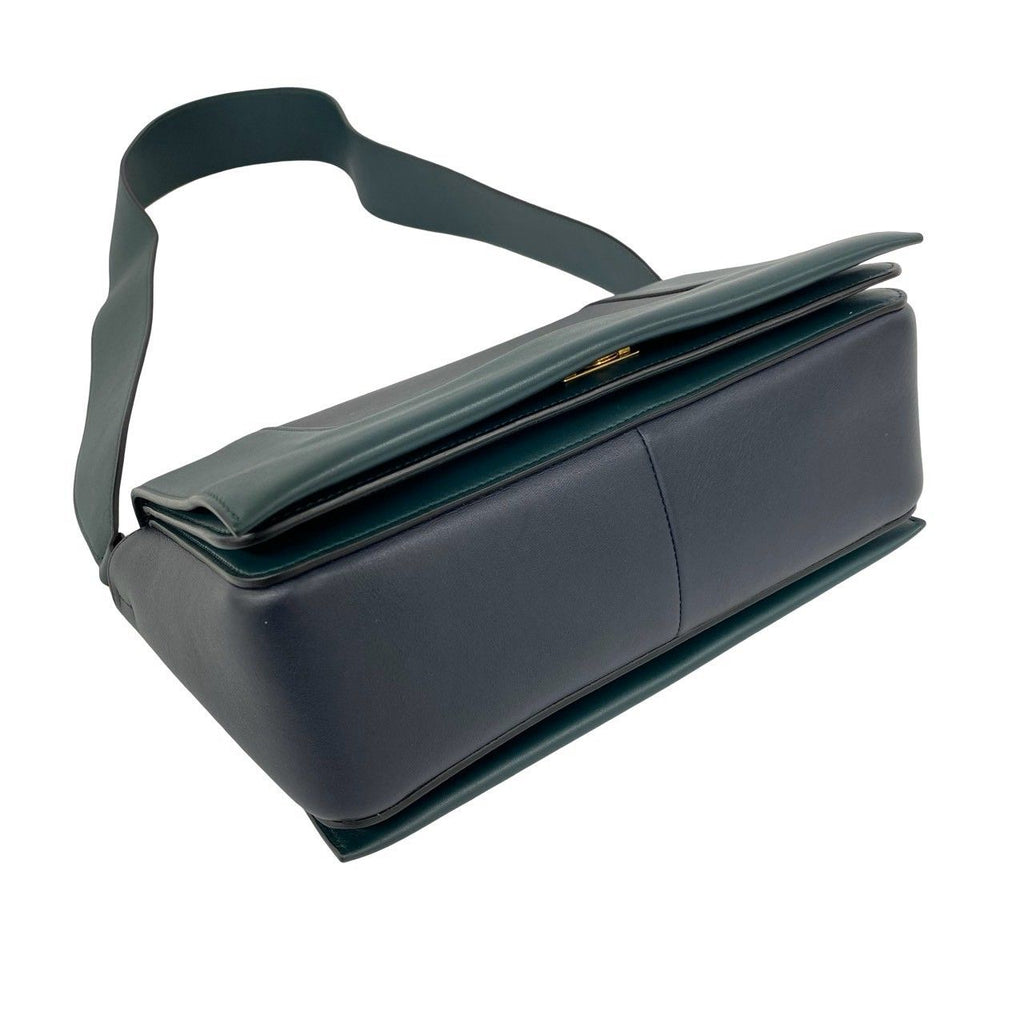 Celine Frame Medium Shoulder Bag Leather Pochette Crossbody Navy Green — view 7