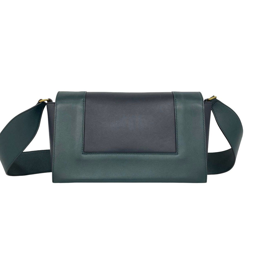 Celine Frame Medium Shoulder Bag Leather Pochette Crossbody Navy Green — view 3