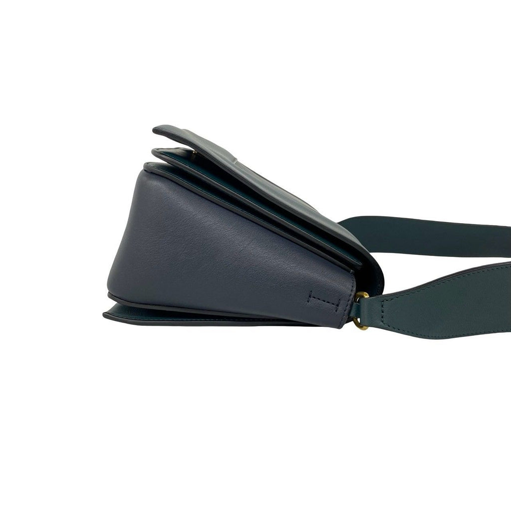 Celine Frame Medium Shoulder Bag Leather Pochette Crossbody Navy Green — view 6