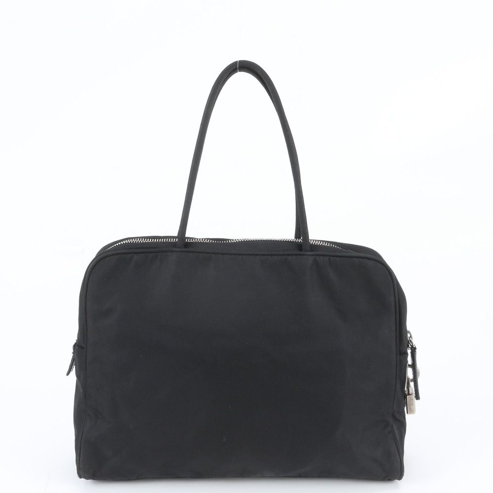 Prada White Tag Tessuto Nylon Triangle Logo Leather Tote Bag — view 3