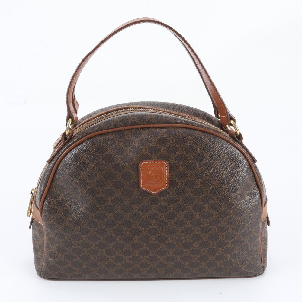 Celine Vintage Macadam Triomphe Leather Handbag Tote Brown