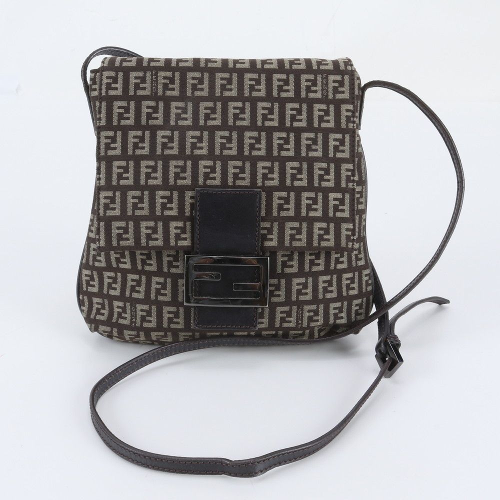 Fendi FF Zucchino Leather Shoulder Bag Crossbody Brown