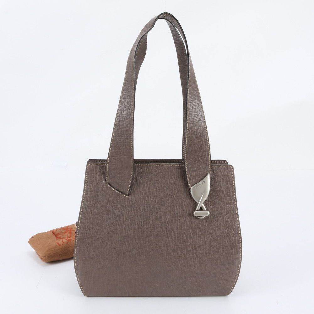 Loewe Leather Tote Bag Shoulder Hand Silver Brown
