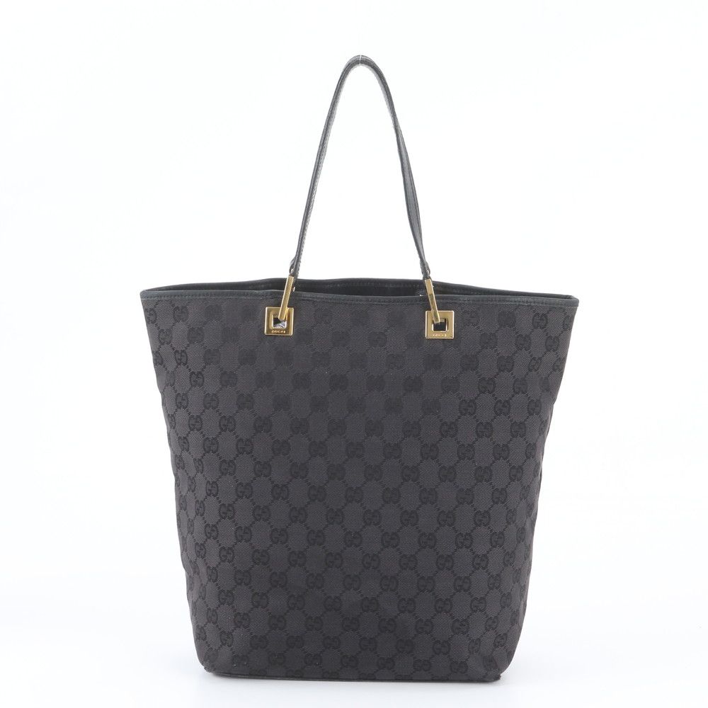 Gucci GG Canvas Leather Tote Bag Shoulder Hand Black — view 3
