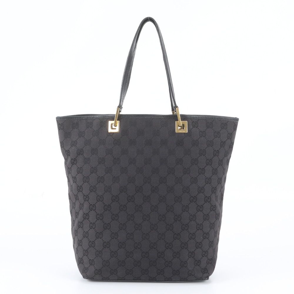 Gucci GG Canvas Leather Tote Bag Shoulder Hand Black