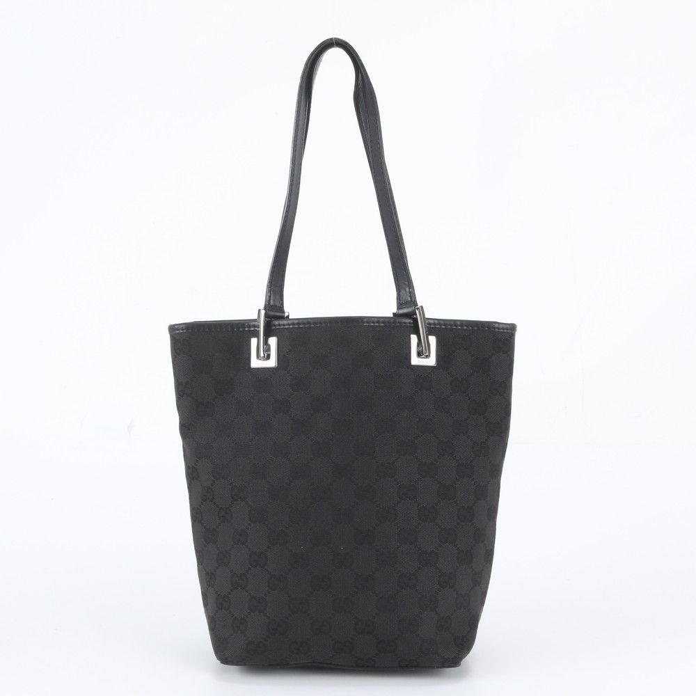 Gucci GG Canvas Leather Tote Bag Shoulder Hand Black