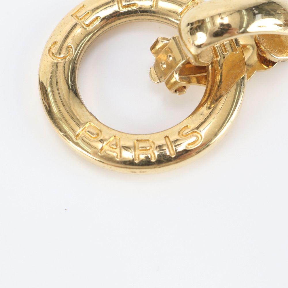 Celine Vintage Circle Logo Earrings Gold — view 4