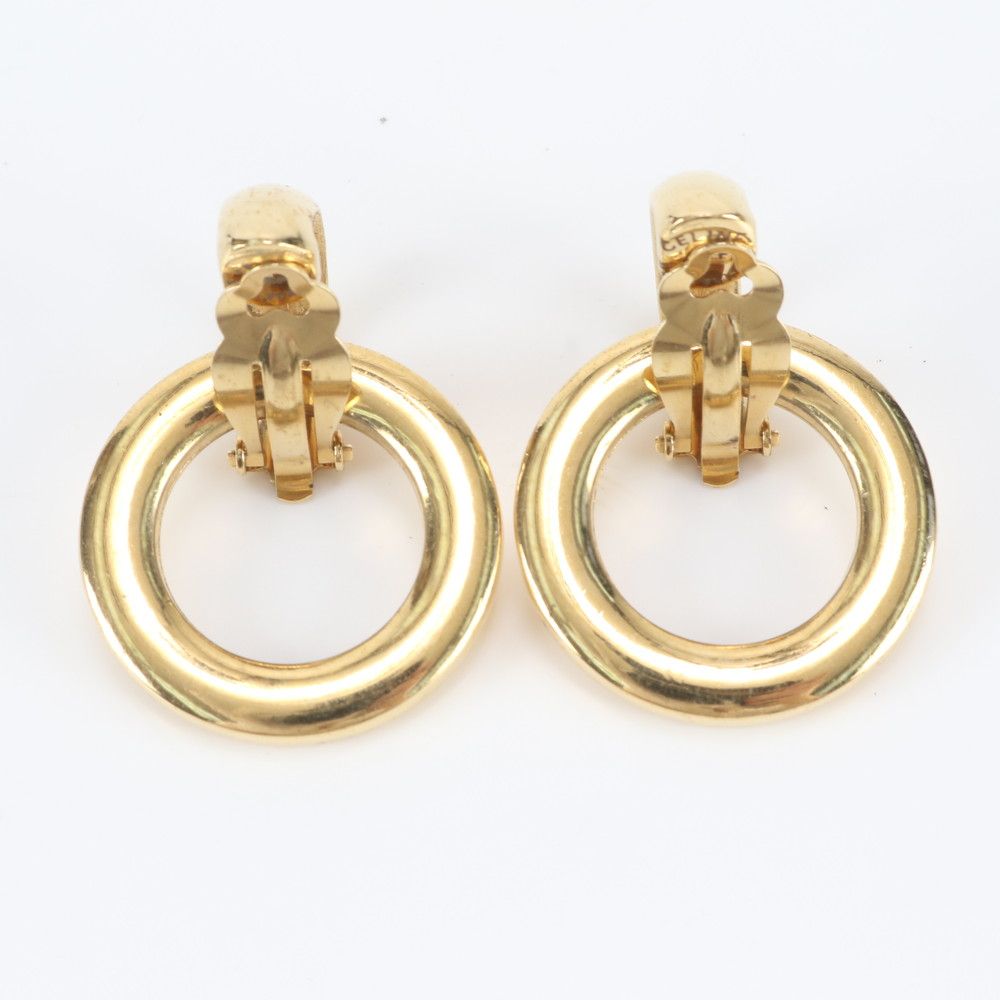 Celine Vintage Circle Logo Earrings Gold — view 2