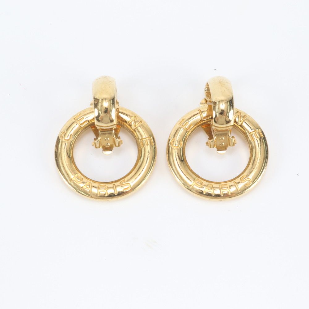 Celine Vintage Circle Logo Earrings Gold