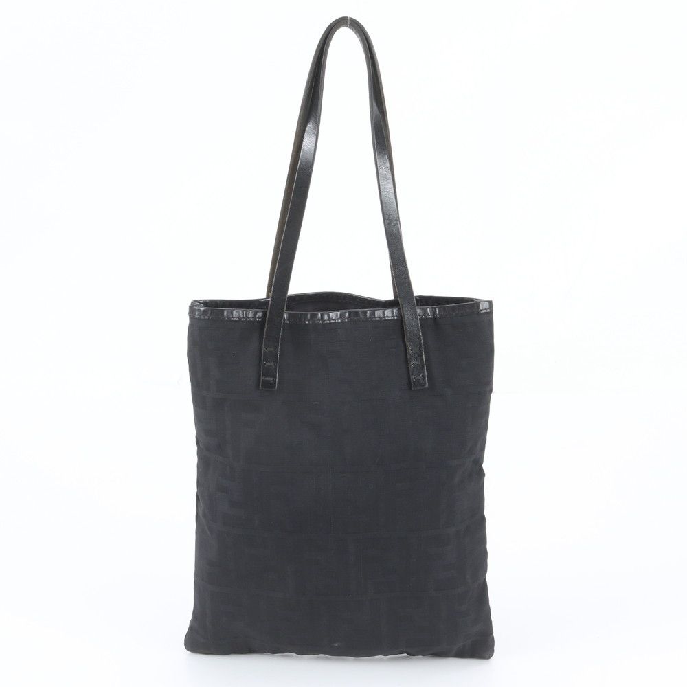 Fendi FF Zucca Leather Tote Bag Shoulder Hand Black