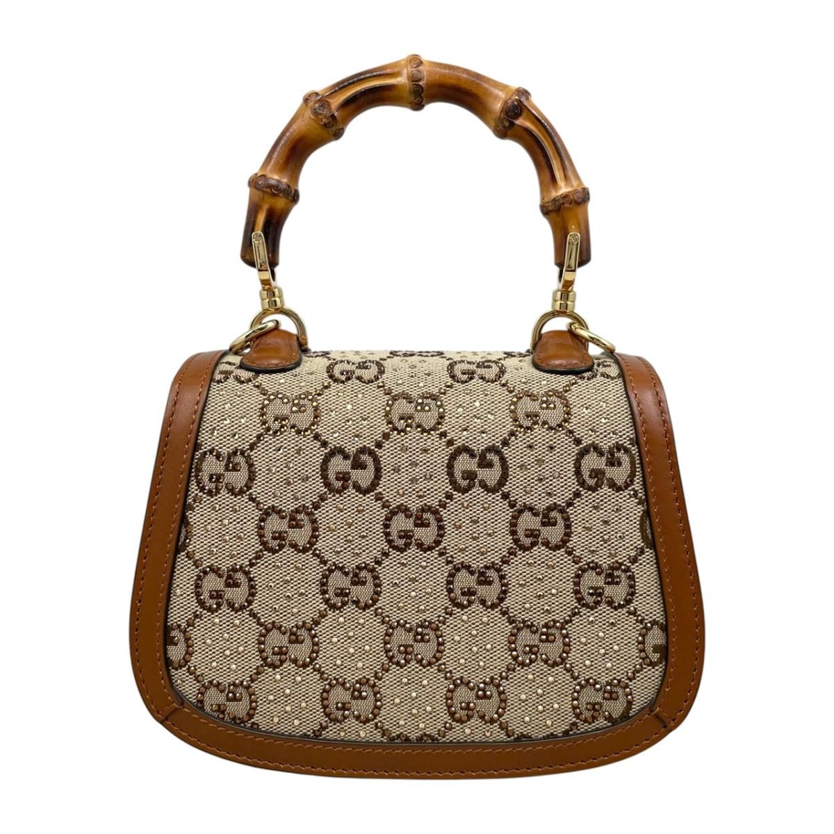 Gucci Shoulder Bag Bamboo Crystal Mini Top Handle GG Canvas Leather Logo — view 2