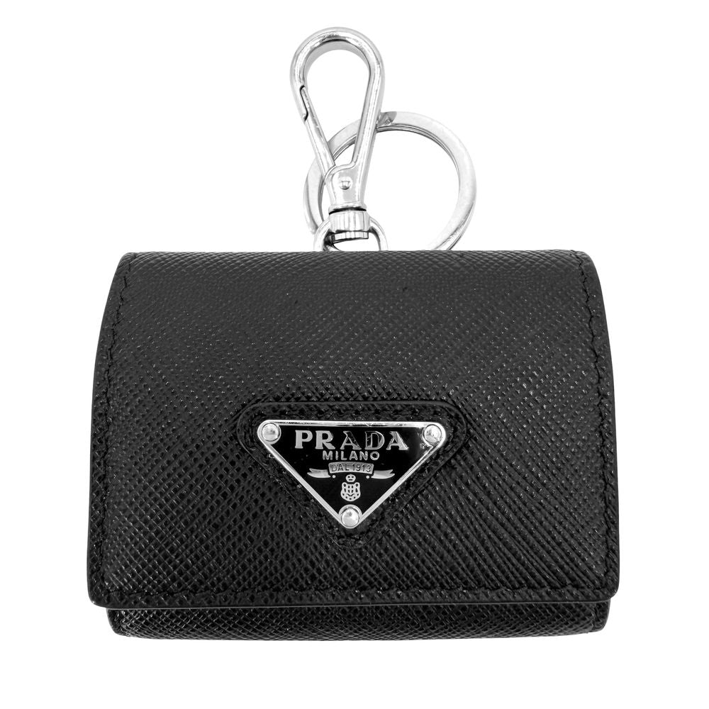 Prada Pouch Earphones Case Leather Black Silver