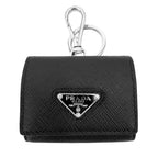 Prada Pouch Earphones Case Leather Black Silver