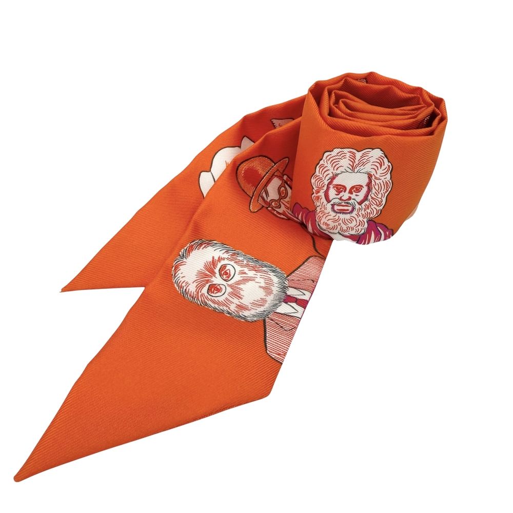 Hermes Scarf Twilly Dress Code Silk Orange Pink