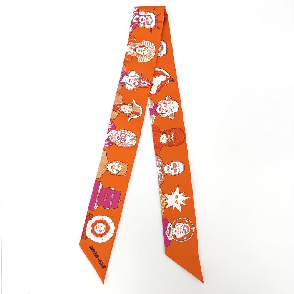 Hermes Scarf Twilly Dress Code Silk Orange Pink — view 2