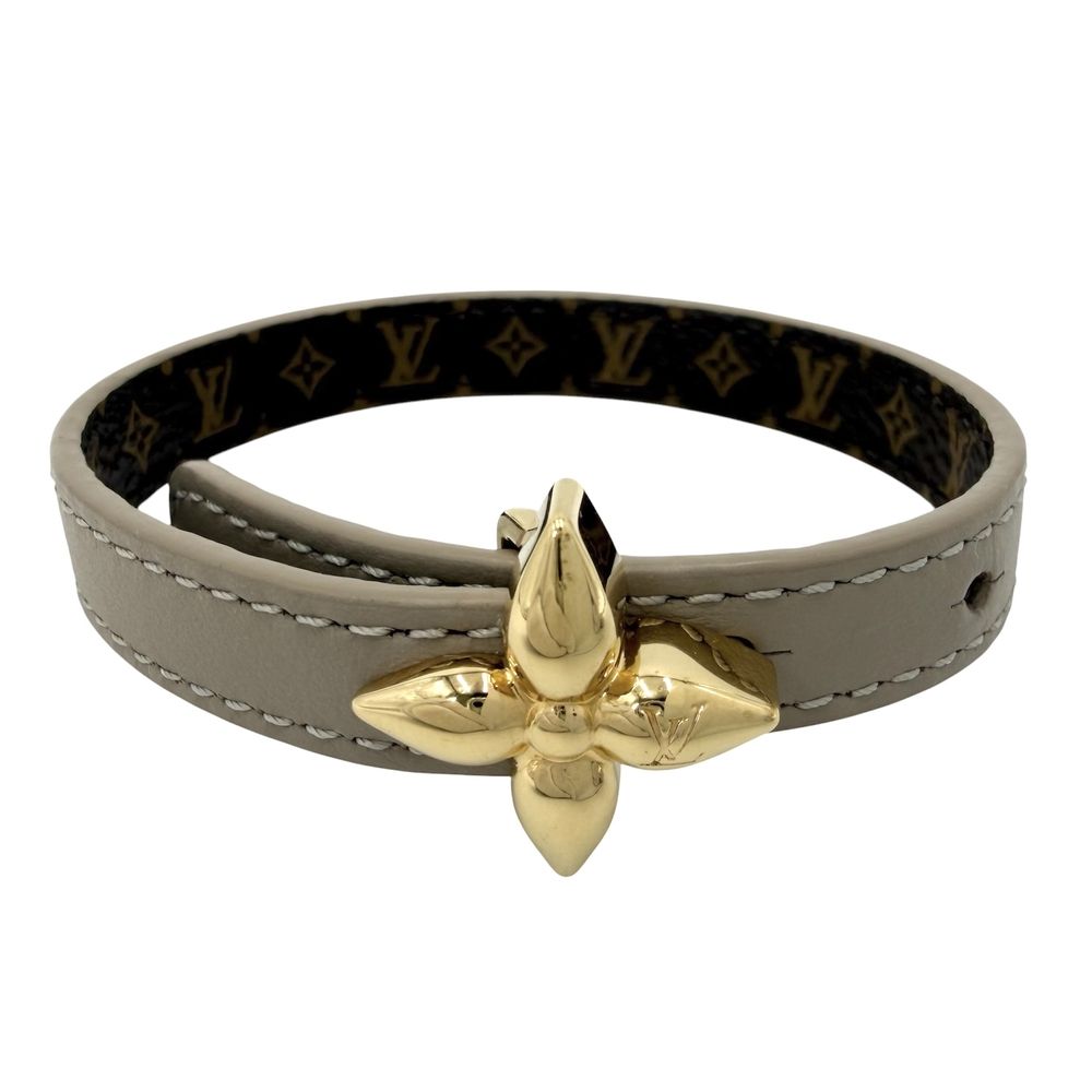 Louis Vuitton Bracelet Monogram Mini Flower Glam Adjustable Leather Beige Brown