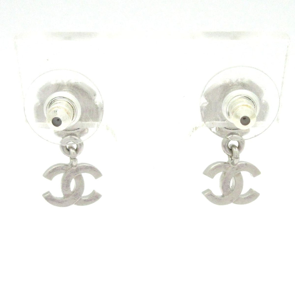 Chanel Earrings Silver Black White Flower CC Logo — view 2