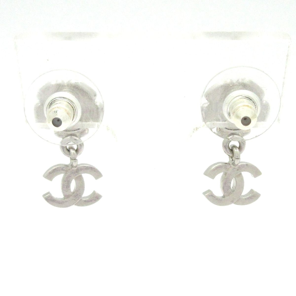 Chanel Earrings Silver Black White Flower CC Logo — view 2