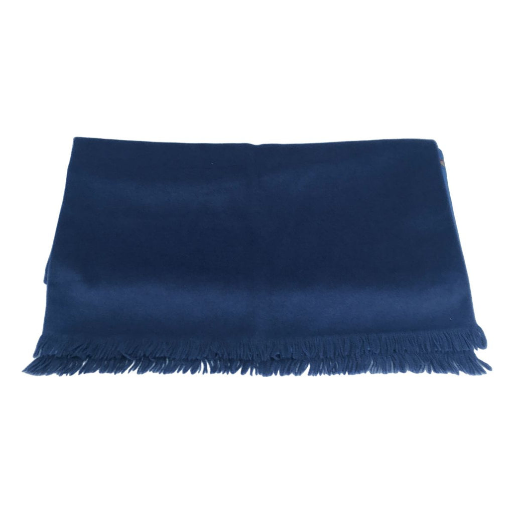 Hermes Silk Angora Reversible Duck Pattern Fringe Scarf Blue — view 4
