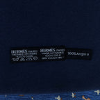 Hermes Silk Angora Reversible Duck Pattern Fringe Scarf Blue — view 5