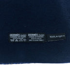 Hermes Silk Angora Reversible Geometric Fringe Scarf Navy Blue — view 5