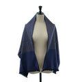 Hermes Silk Angora Reversible Geometric Fringe Scarf Navy Blue