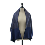 Hermes Silk Angora Reversible Geometric Fringe Scarf Navy Blue
