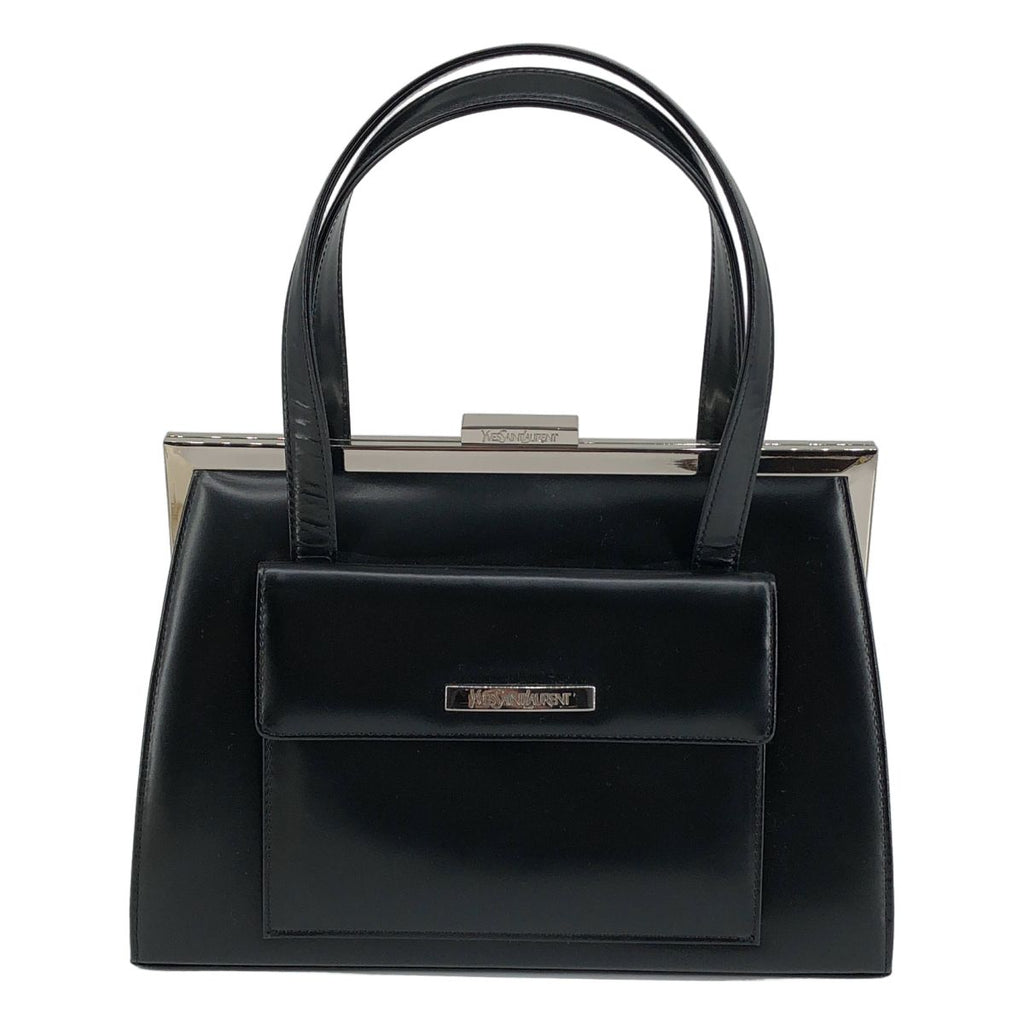 Saint Laurent Leather Kiss Lock Handbag Black Silver