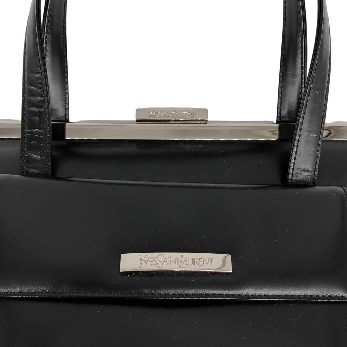 Saint Laurent Leather Kiss Lock Handbag Black Silver — view 5