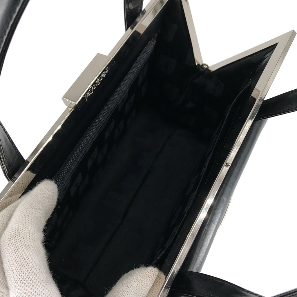 Saint Laurent Leather Kiss Lock Handbag Black Silver — view 4